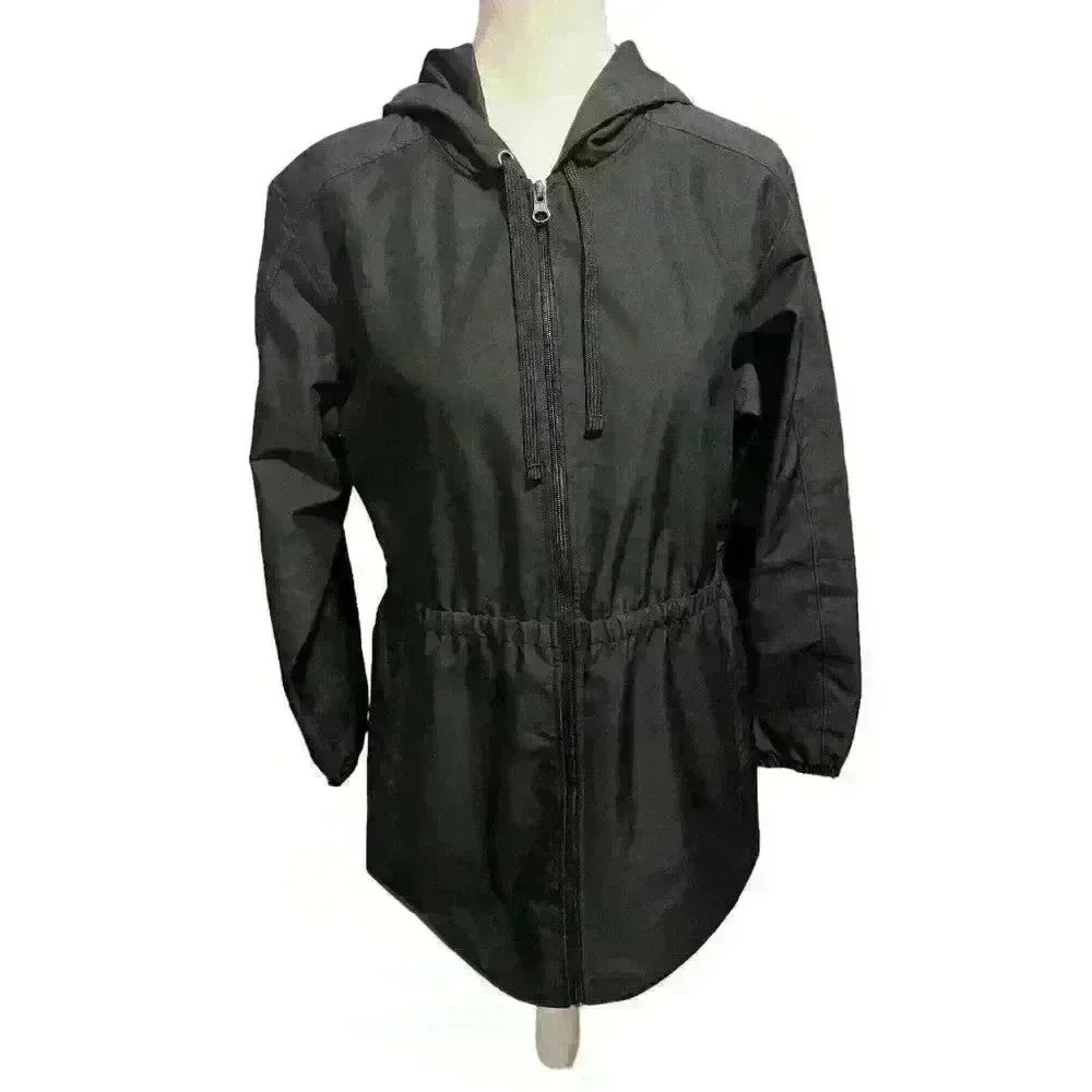 St. Johns Bay Women's Medium Lightweight Hooded Jacket Black Full Zipper